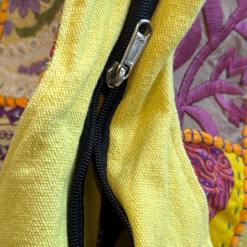 Tribe Azure Fair Trade Cotton Yellow Multi Patchwork Boho Tassel Tote Bag NWOT - Picture 9 of 16